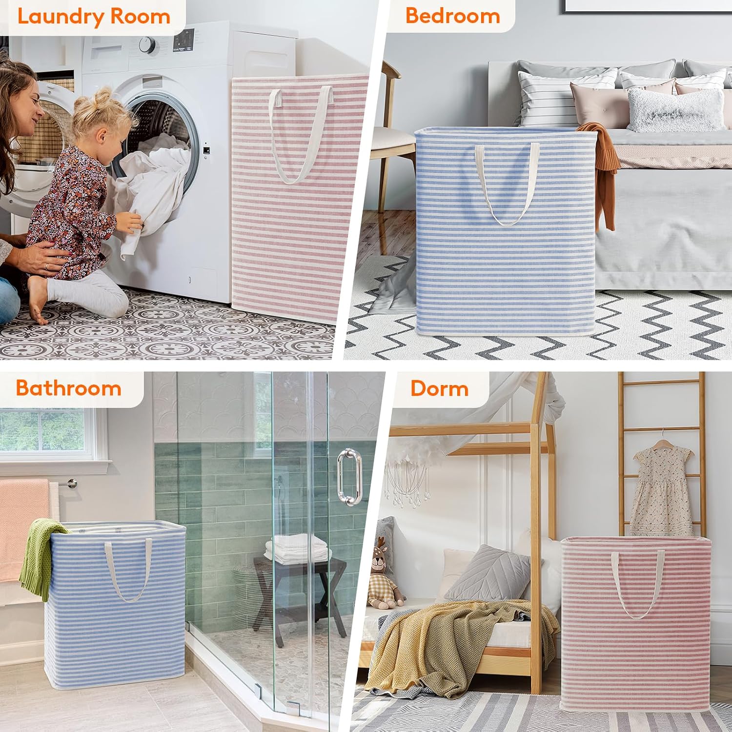 2 Pack Laundry Basket 80L Each, Collapsible Clothes Hamper with Reinforced Handles