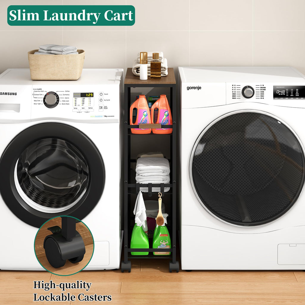 Utility Slim Storage Cart, 4 Tier Rolling Cart with Wheels,  Laundry Shelves for Room Organization