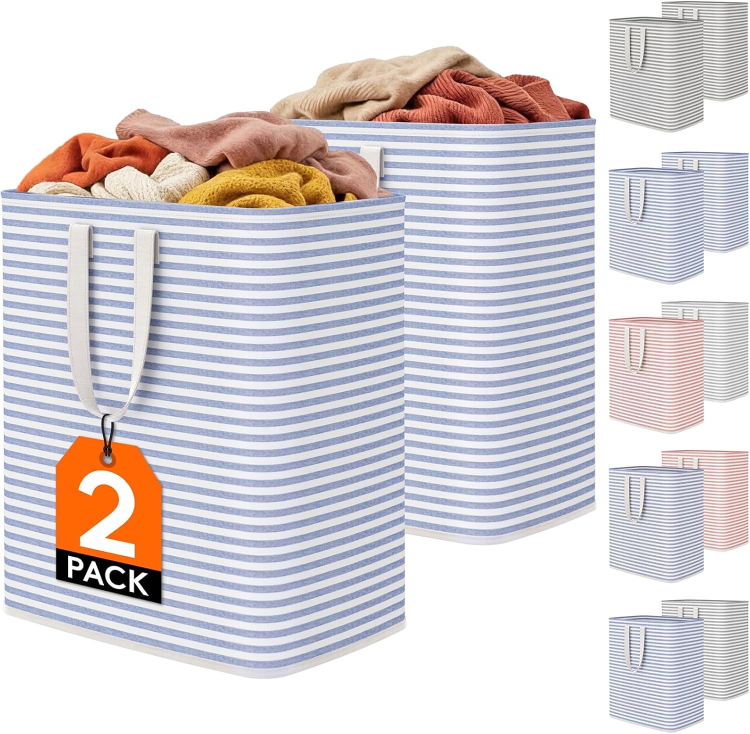 2 Pack Laundry Basket 80L Each, Collapsible Clothes Hamper with Reinforced Handles