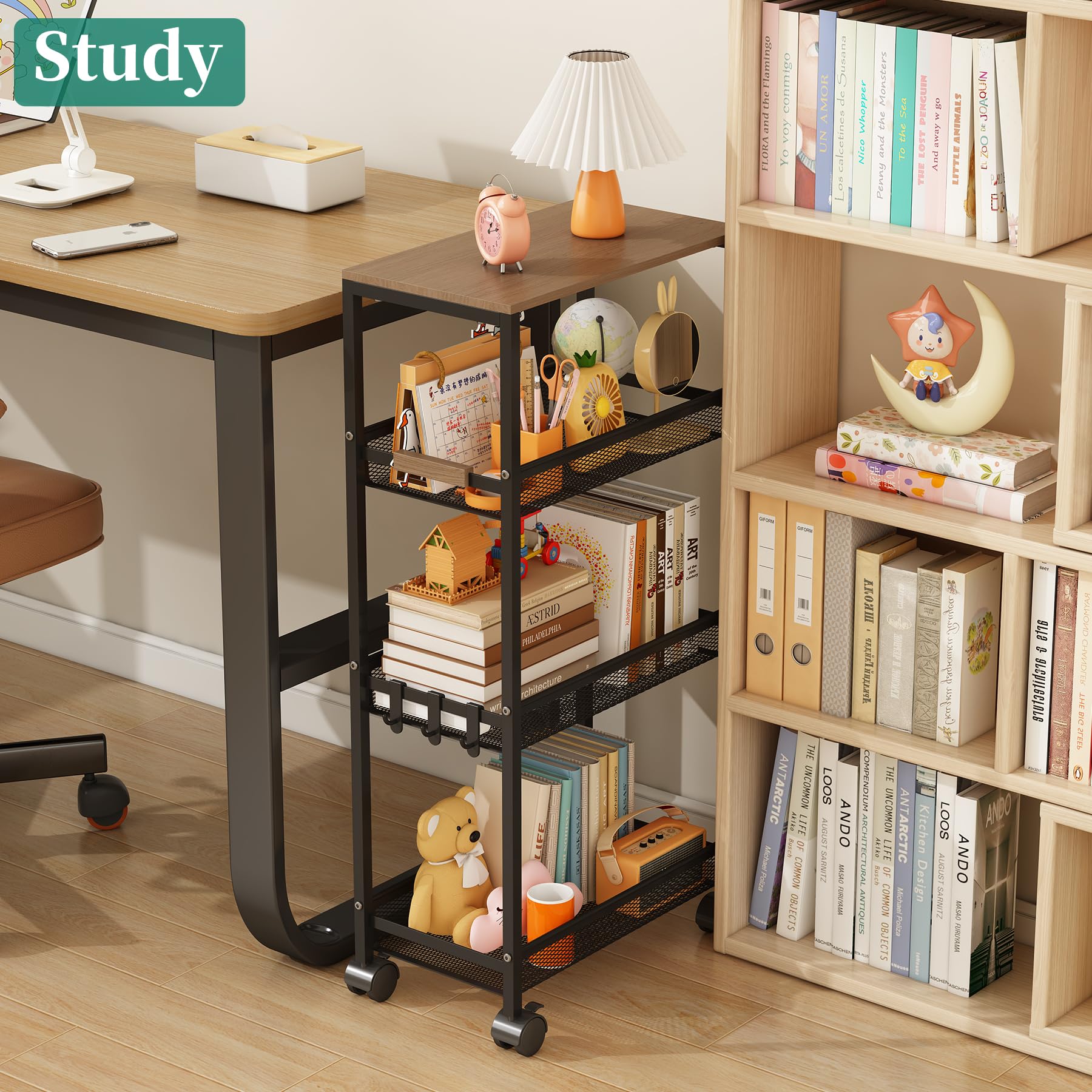 Utility Slim Storage Cart, 4 Tier Rolling Cart with Wheels,  Laundry Shelves for Room Organization
