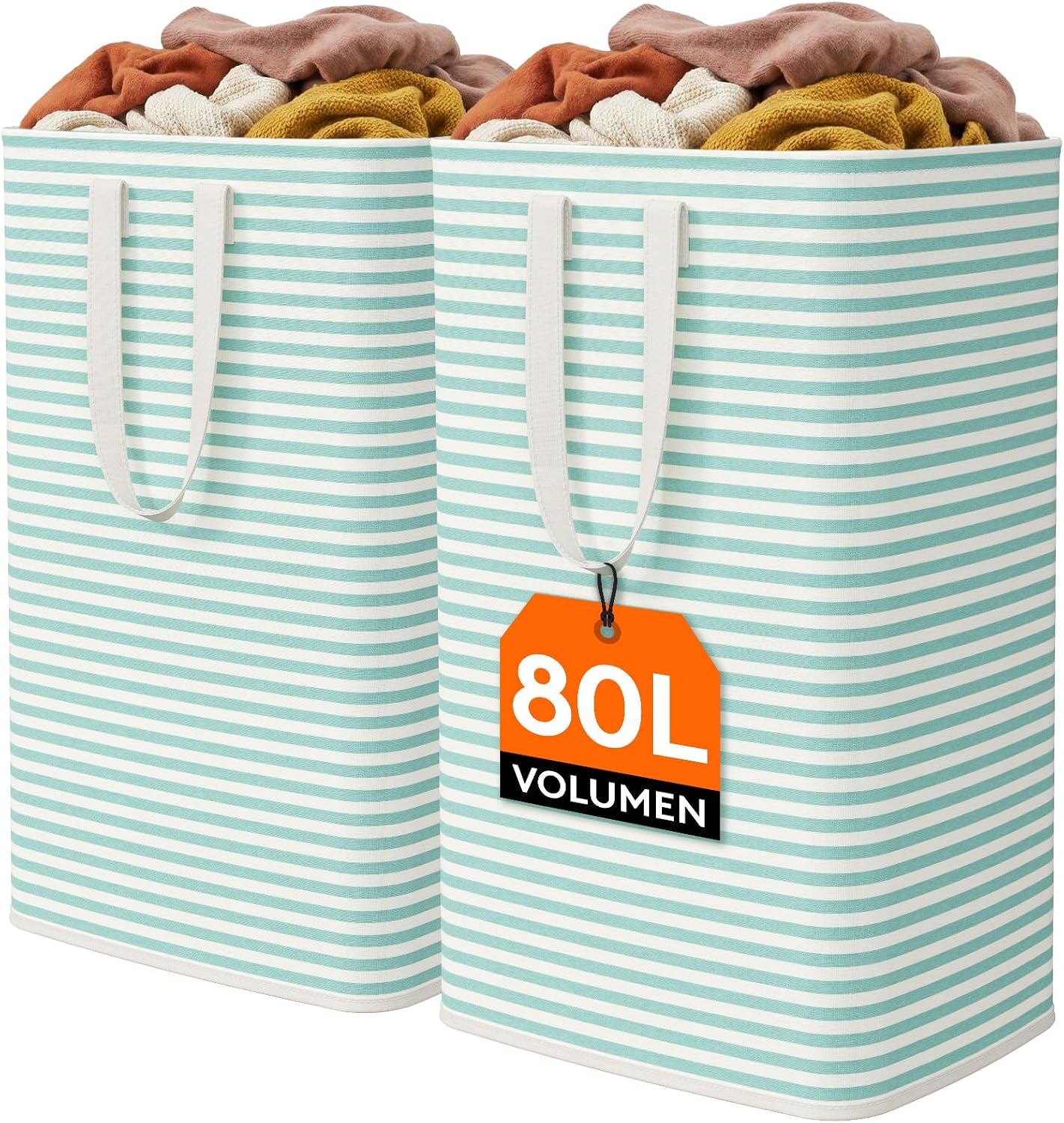 2 Pack Laundry Basket 80L Each, Collapsible Clothes Hamper with Reinforced Handles