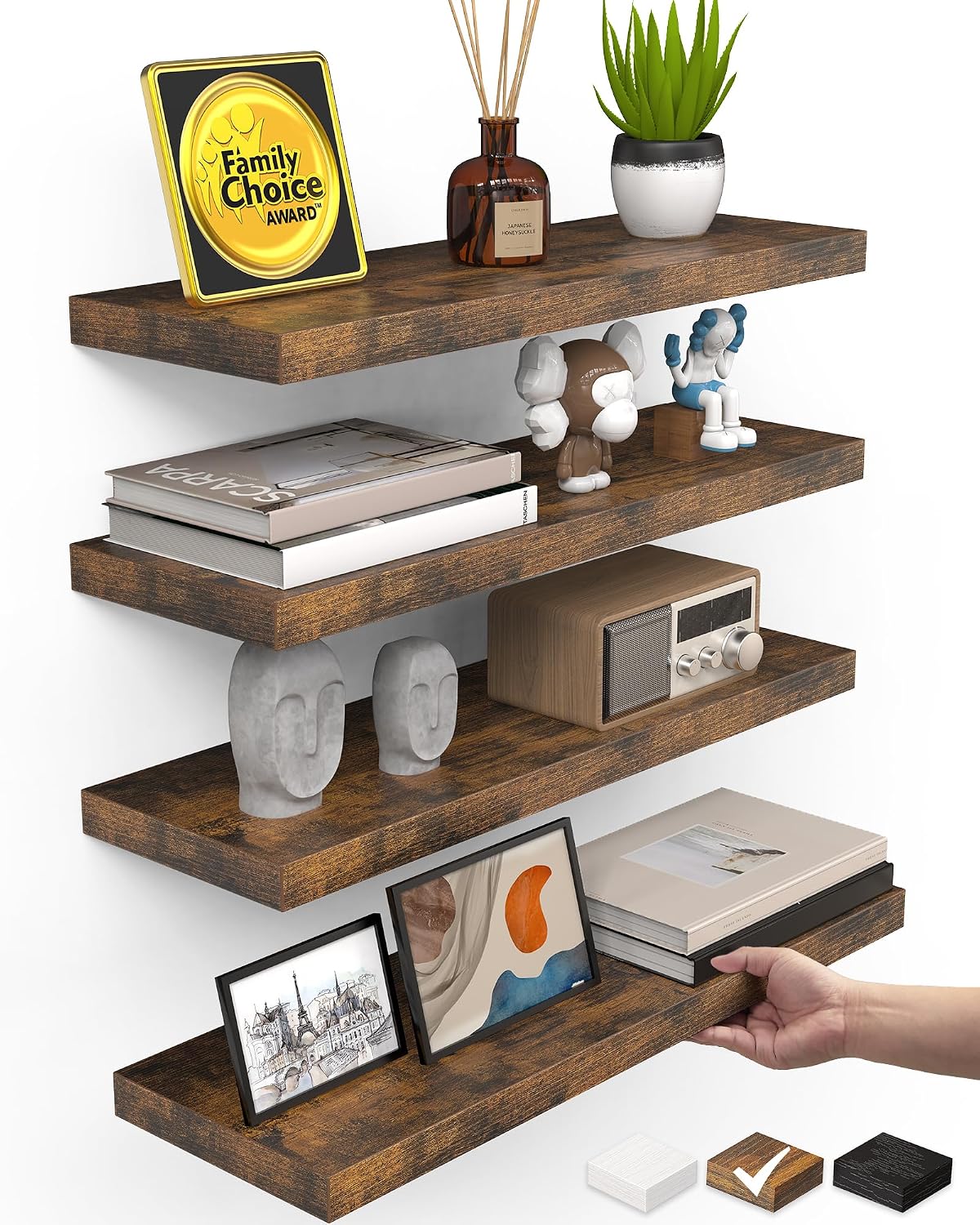 Rustic Brown Bathroom Floating Shelves