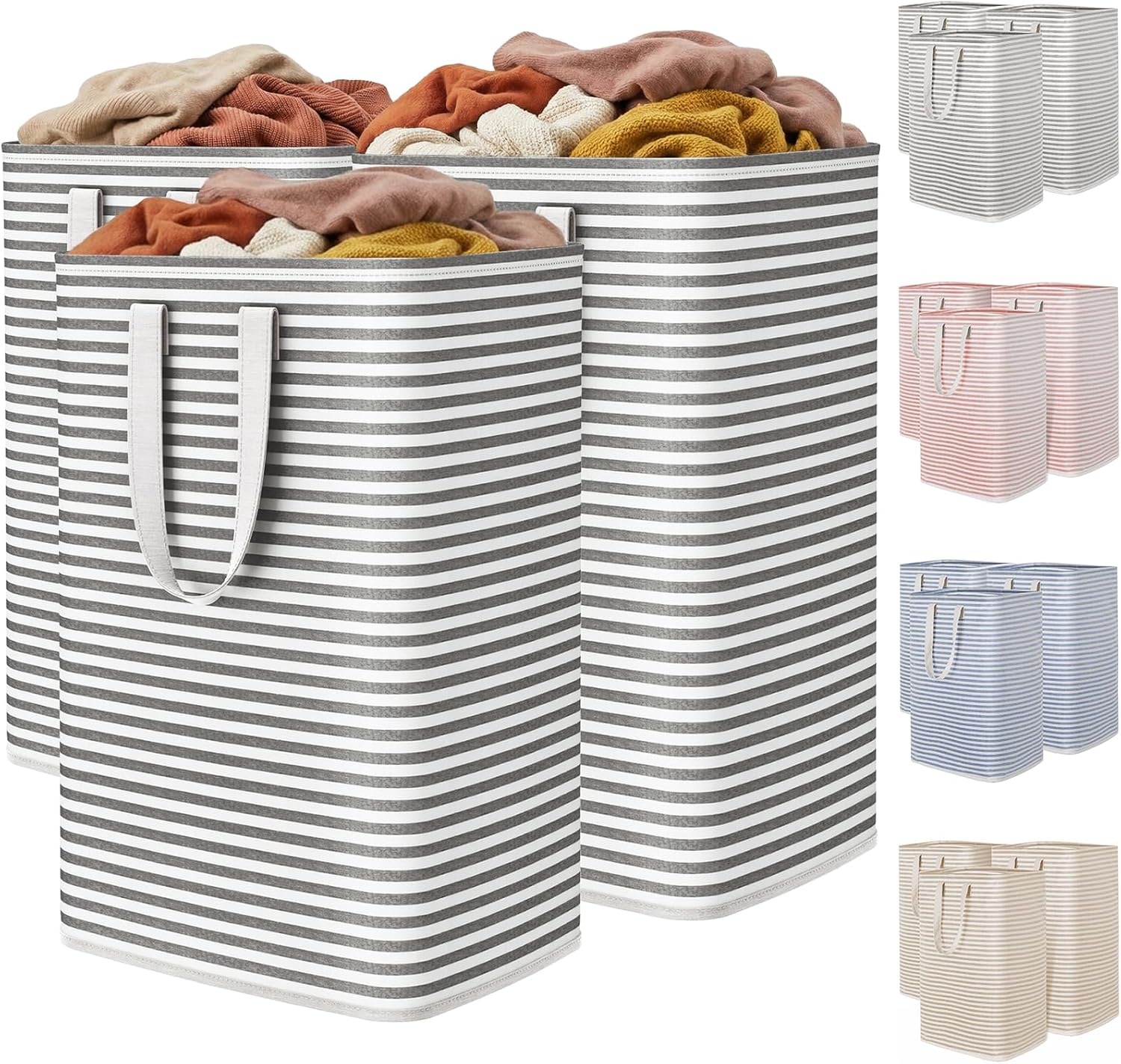 2 Pack Laundry Basket 80L Each, Collapsible Clothes Hamper with Reinforced Handles