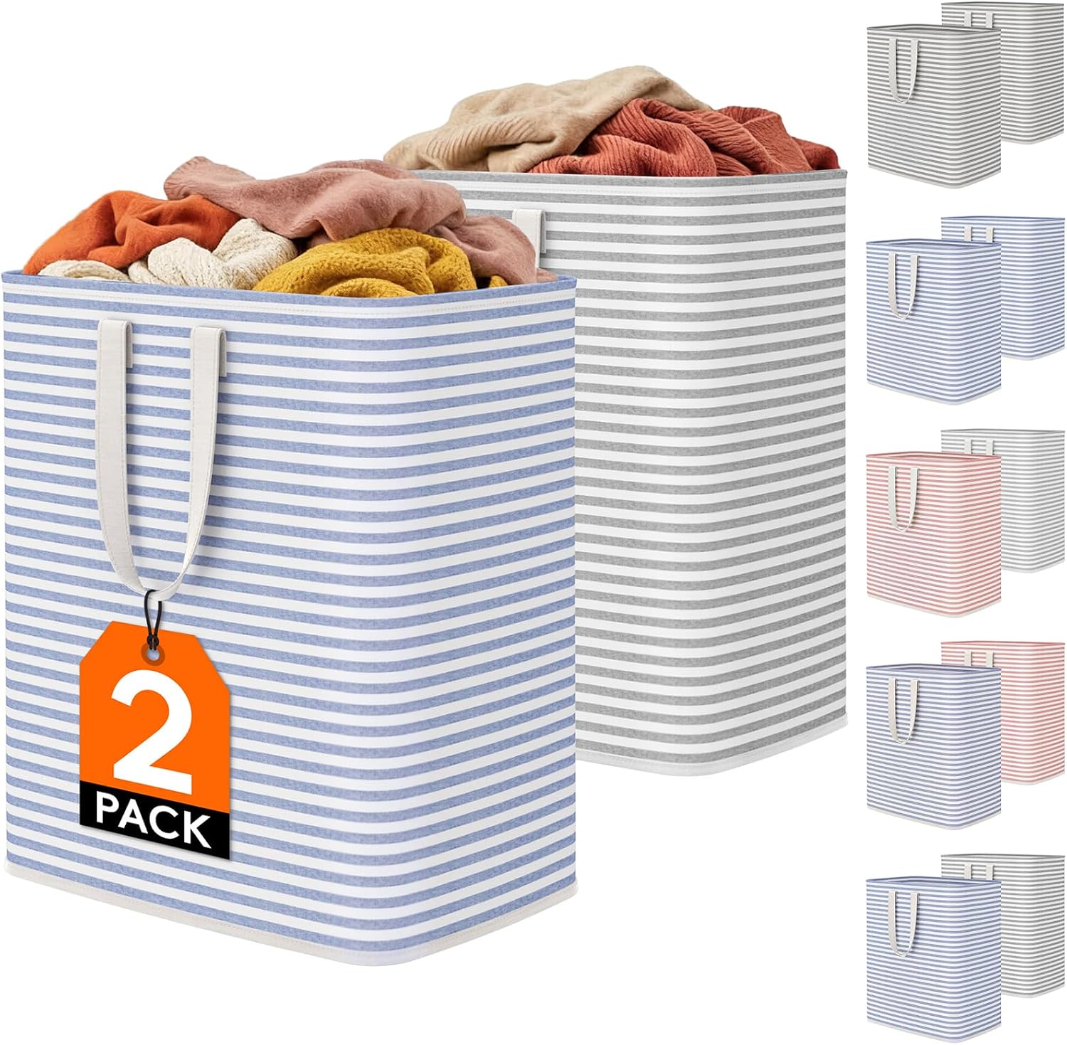 2 Pack Laundry Basket 80L Each, Collapsible Clothes Hamper with Reinforced Handles
