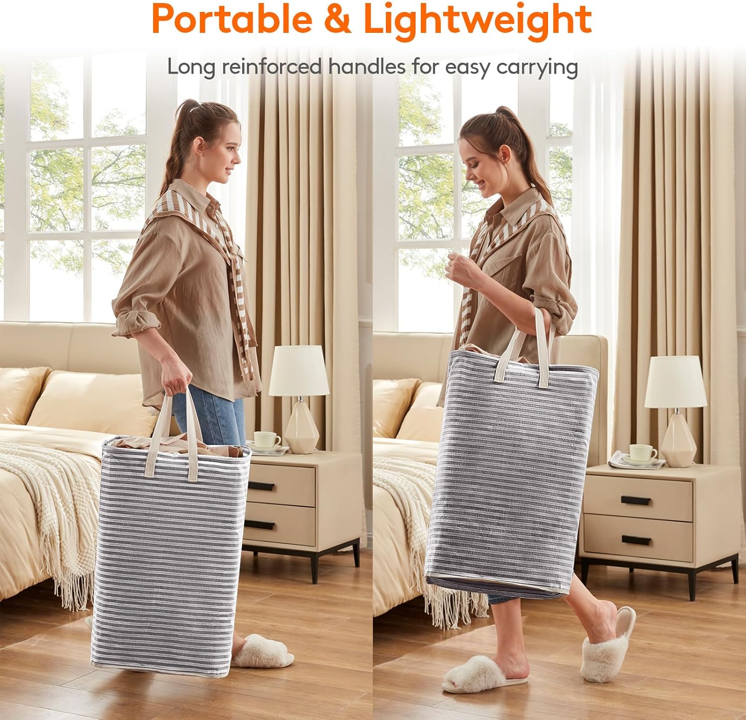 2 Pack Laundry Basket 80L Each, Collapsible Clothes Hamper with Reinforced Handles