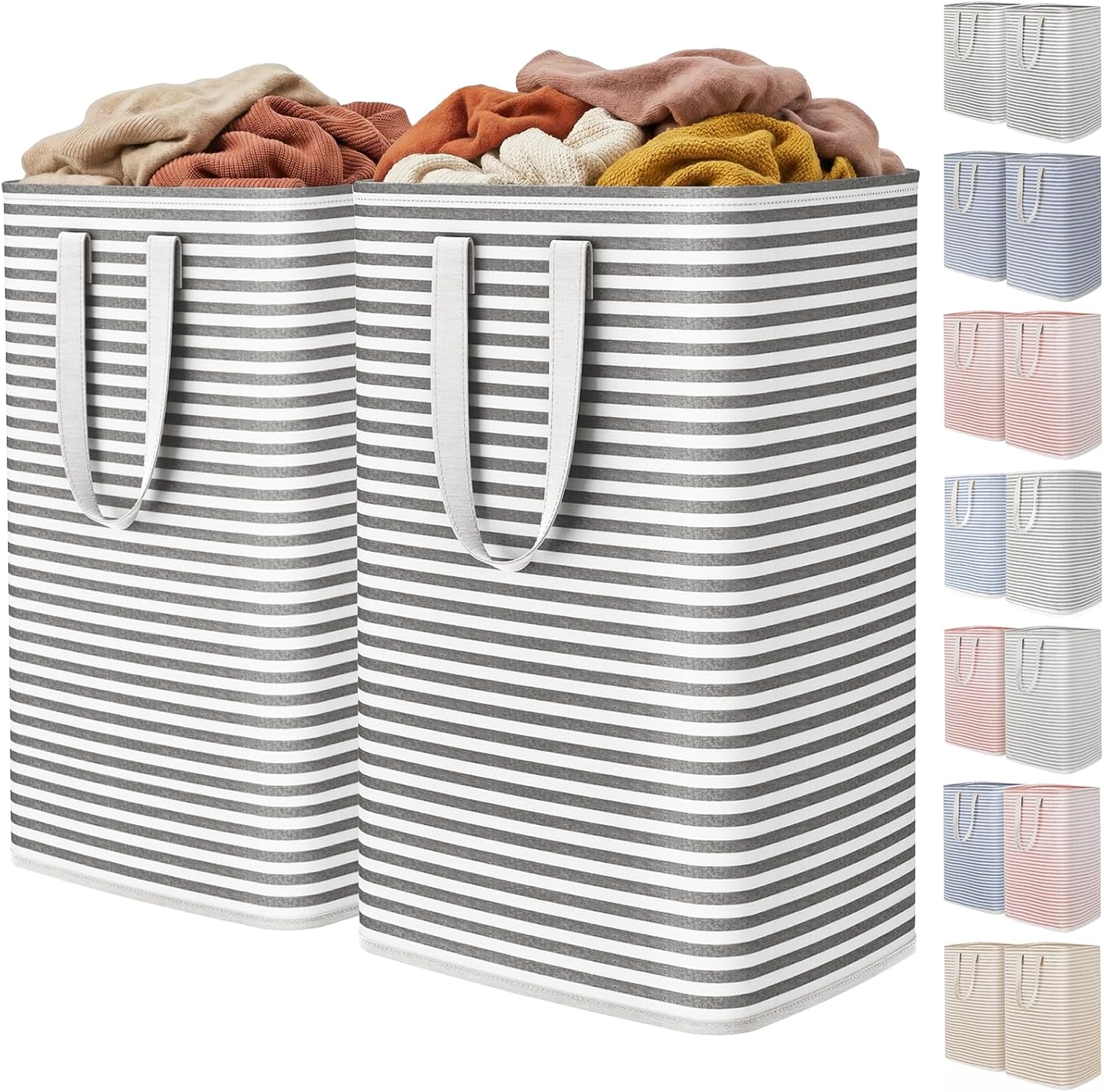 2 Pack Laundry Basket 80L Each, Collapsible Clothes Hamper with Reinforced Handles