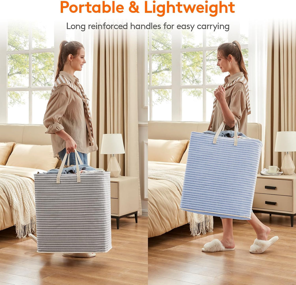 2 Pack Laundry Basket 80L Each, Collapsible Clothes Hamper with Reinforced Handles