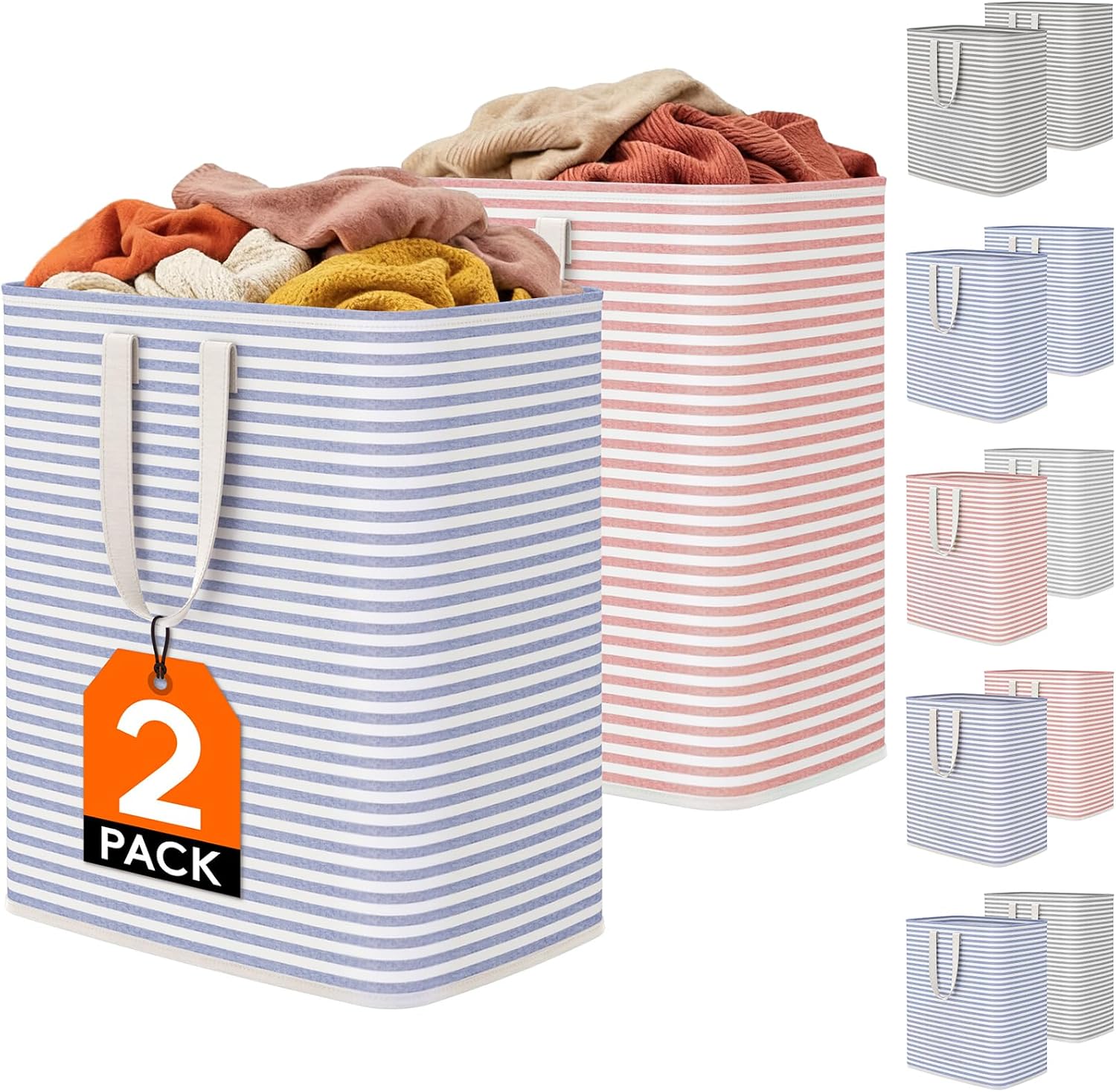 2 Pack Laundry Basket 80L Each, Collapsible Clothes Hamper with Reinforced Handles