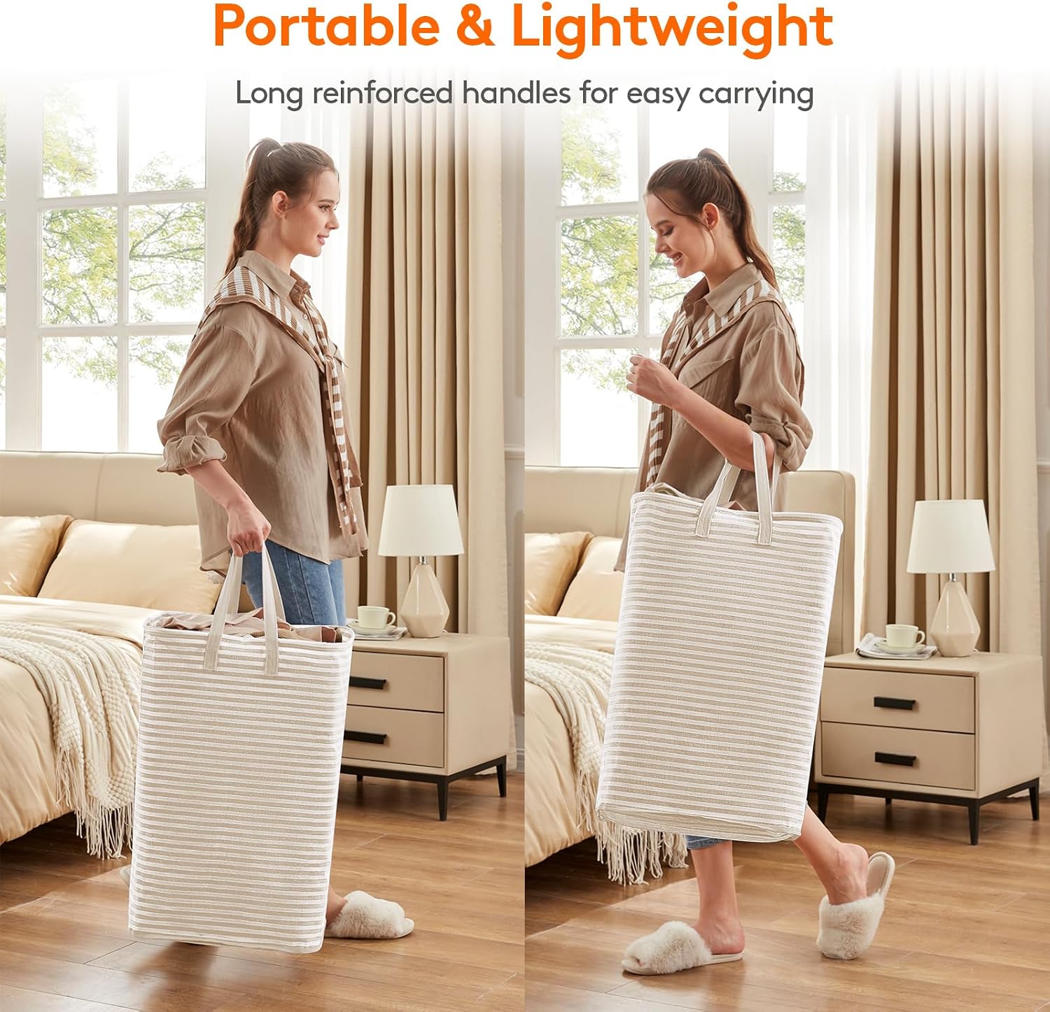 2 Pack Laundry Basket 80L Each, Collapsible Clothes Hamper with Reinforced Handles