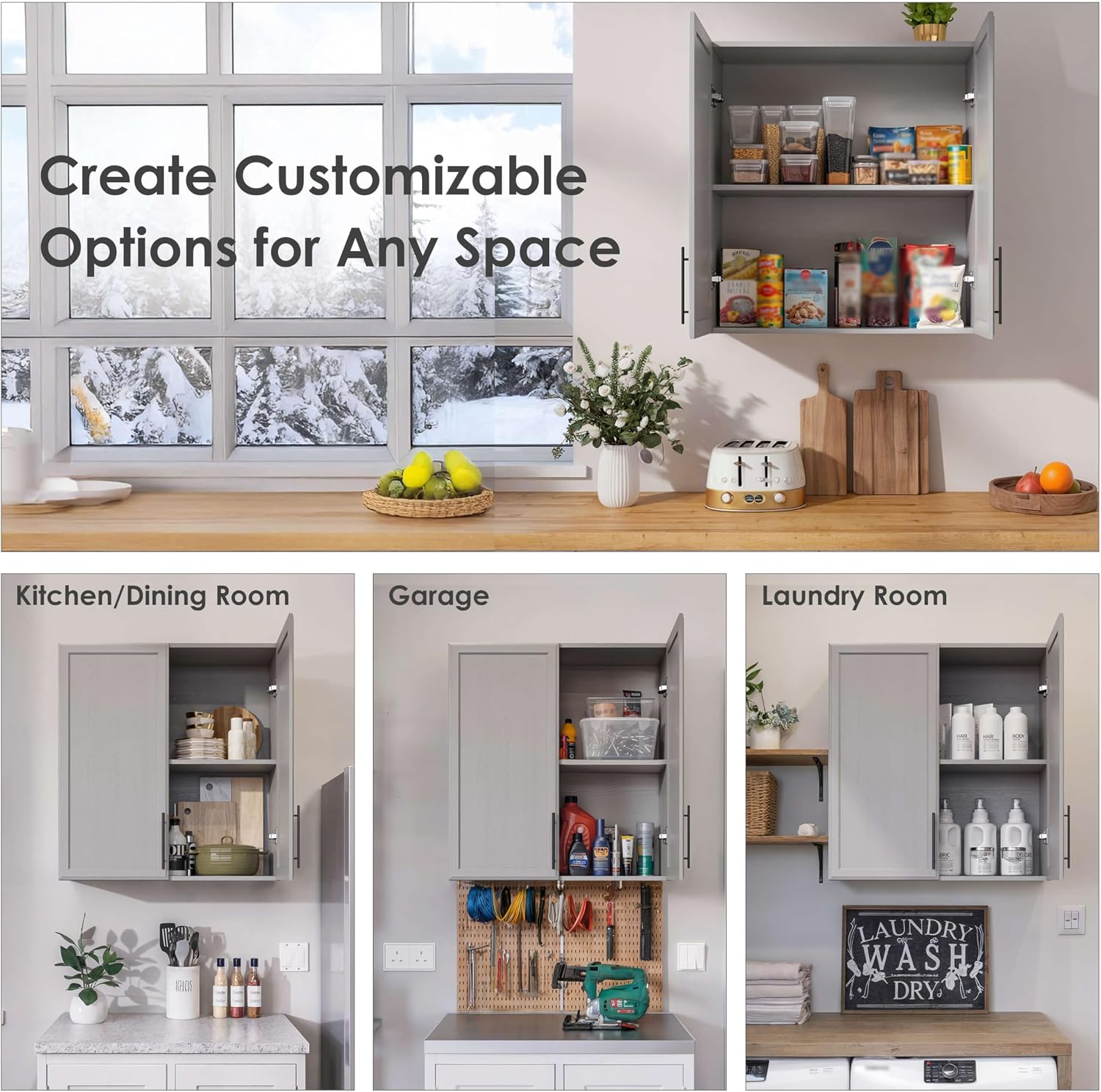59" Wall Cabinets for Laundry Room with Adjustable Shelf