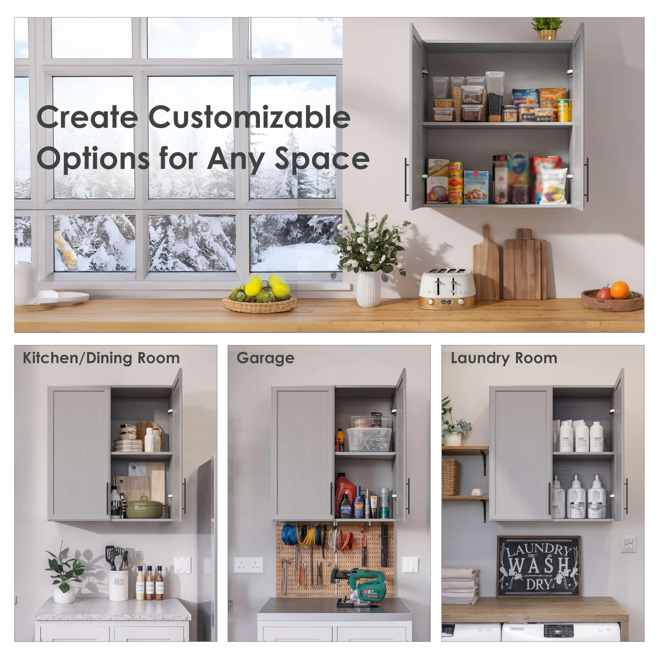 59" Wall Cabinets for Laundry Room with Adjustable Shelf