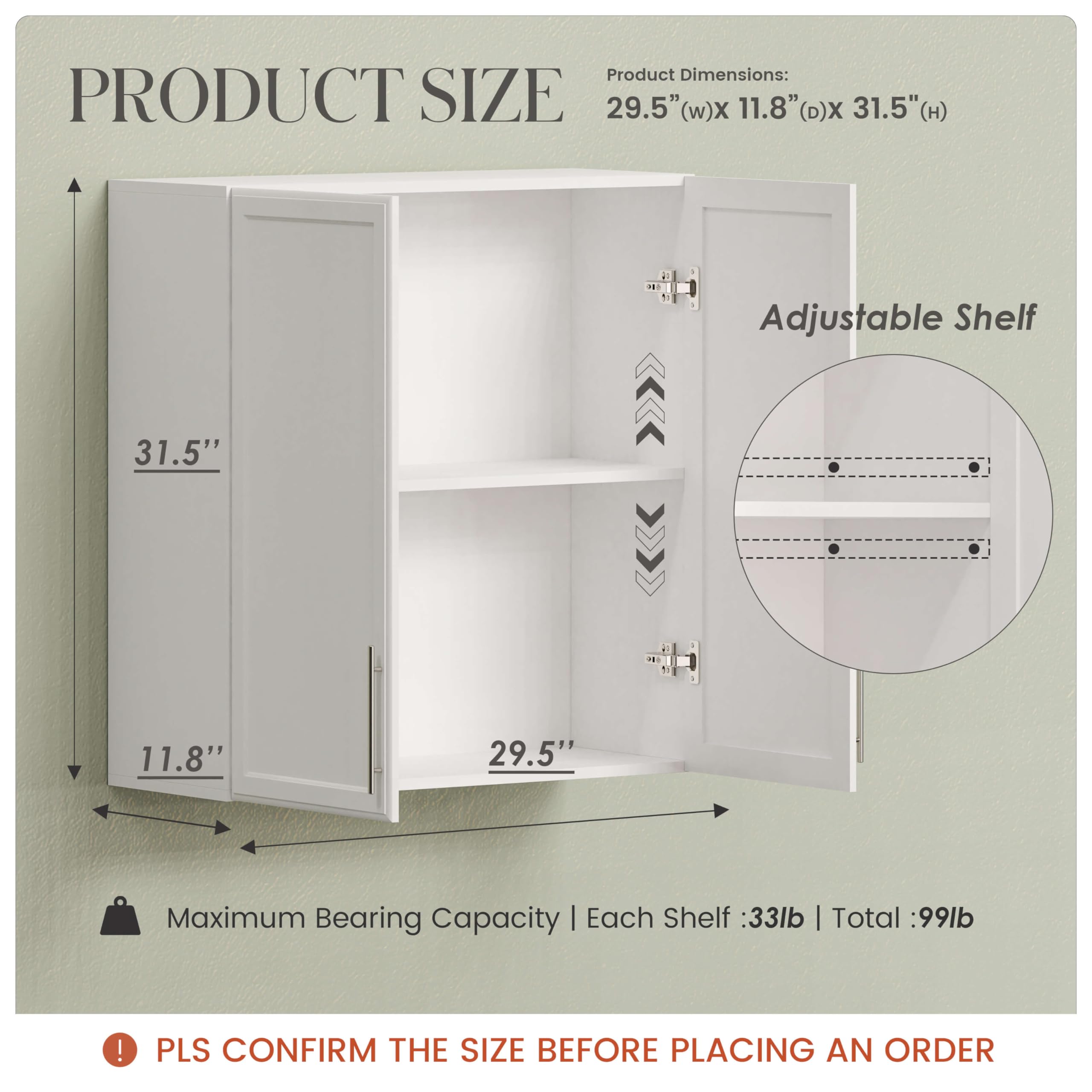 59" Wall Cabinets for Laundry Room with Adjustable Shelf