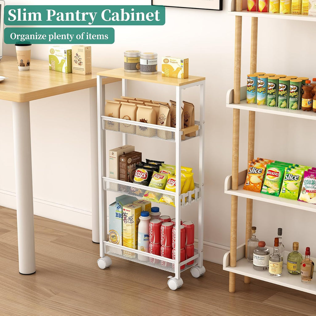 Utility Slim Storage Cart, 4 Tier Rolling Cart with Wheels,  Laundry Shelves for Room Organization