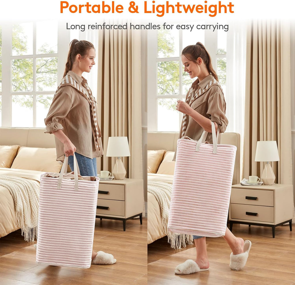 2 Pack Laundry Basket 80L Each, Collapsible Clothes Hamper with Reinforced Handles