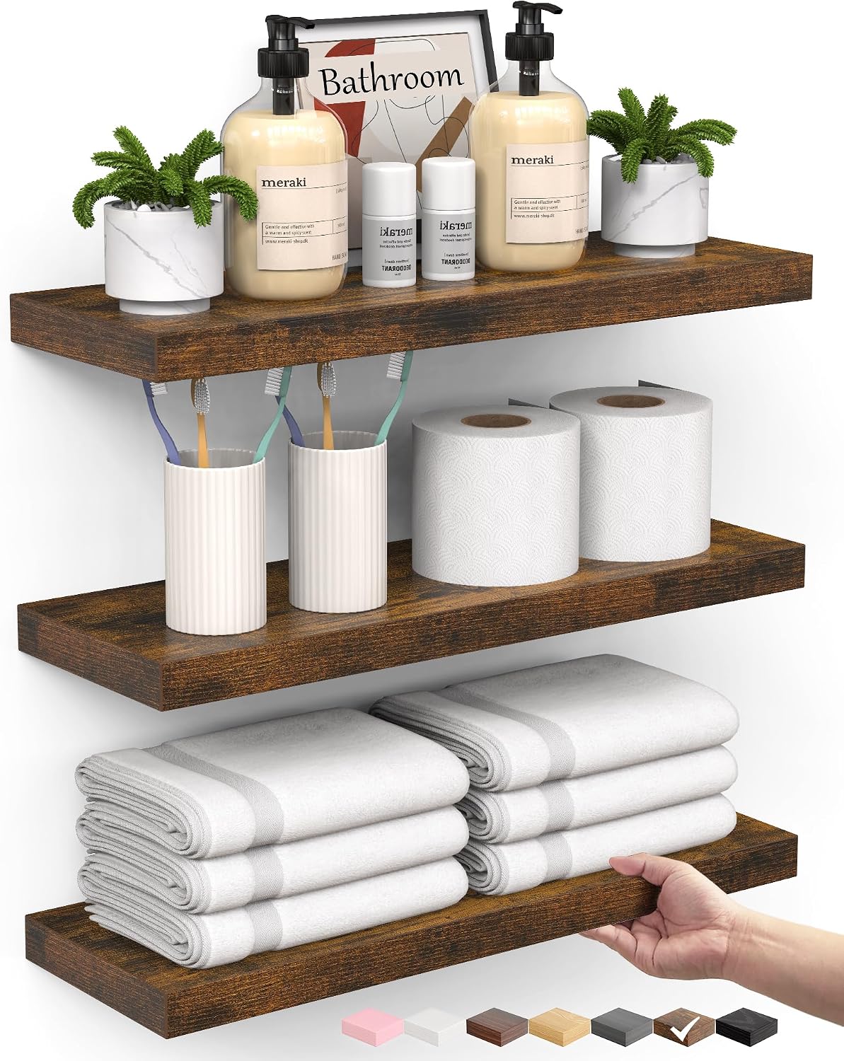 Rustic Brown Bathroom Floating Shelves