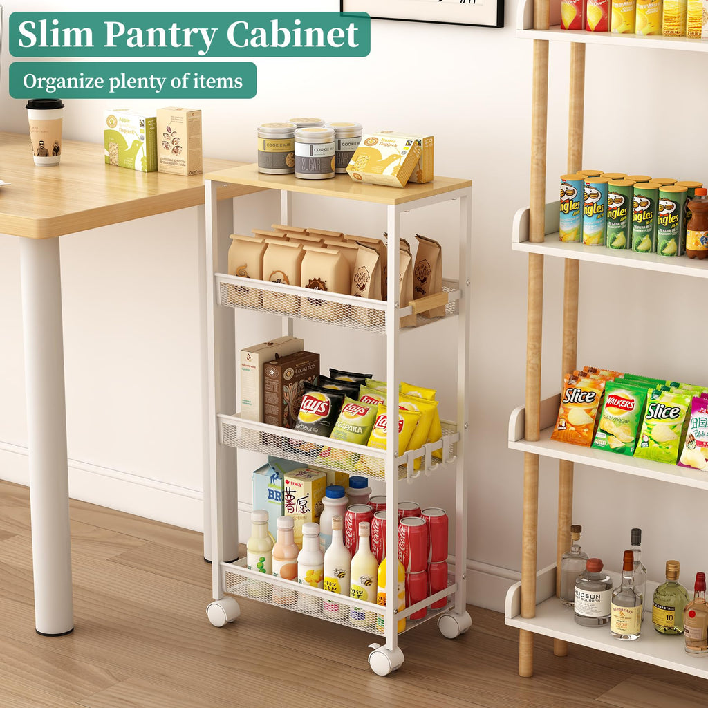 Utility Slim Storage Cart, 4 Tier Rolling Cart with Wheels,  Laundry Shelves for Room Organization
