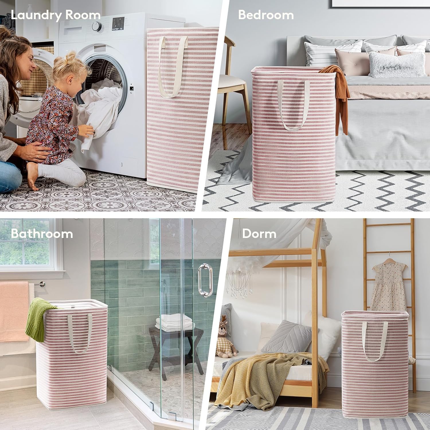 2 Pack Laundry Basket 80L Each, Collapsible Clothes Hamper with Reinforced Handles
