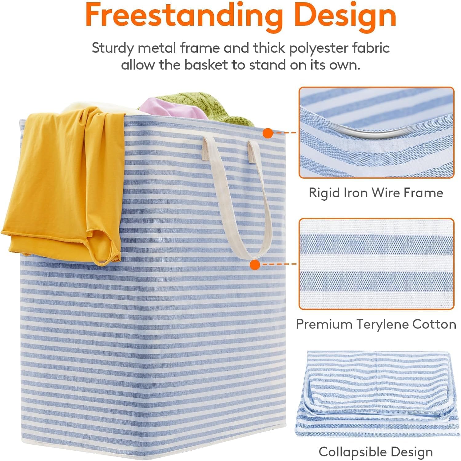 2 Pack Laundry Basket 80L Each, Collapsible Clothes Hamper with Reinforced Handles