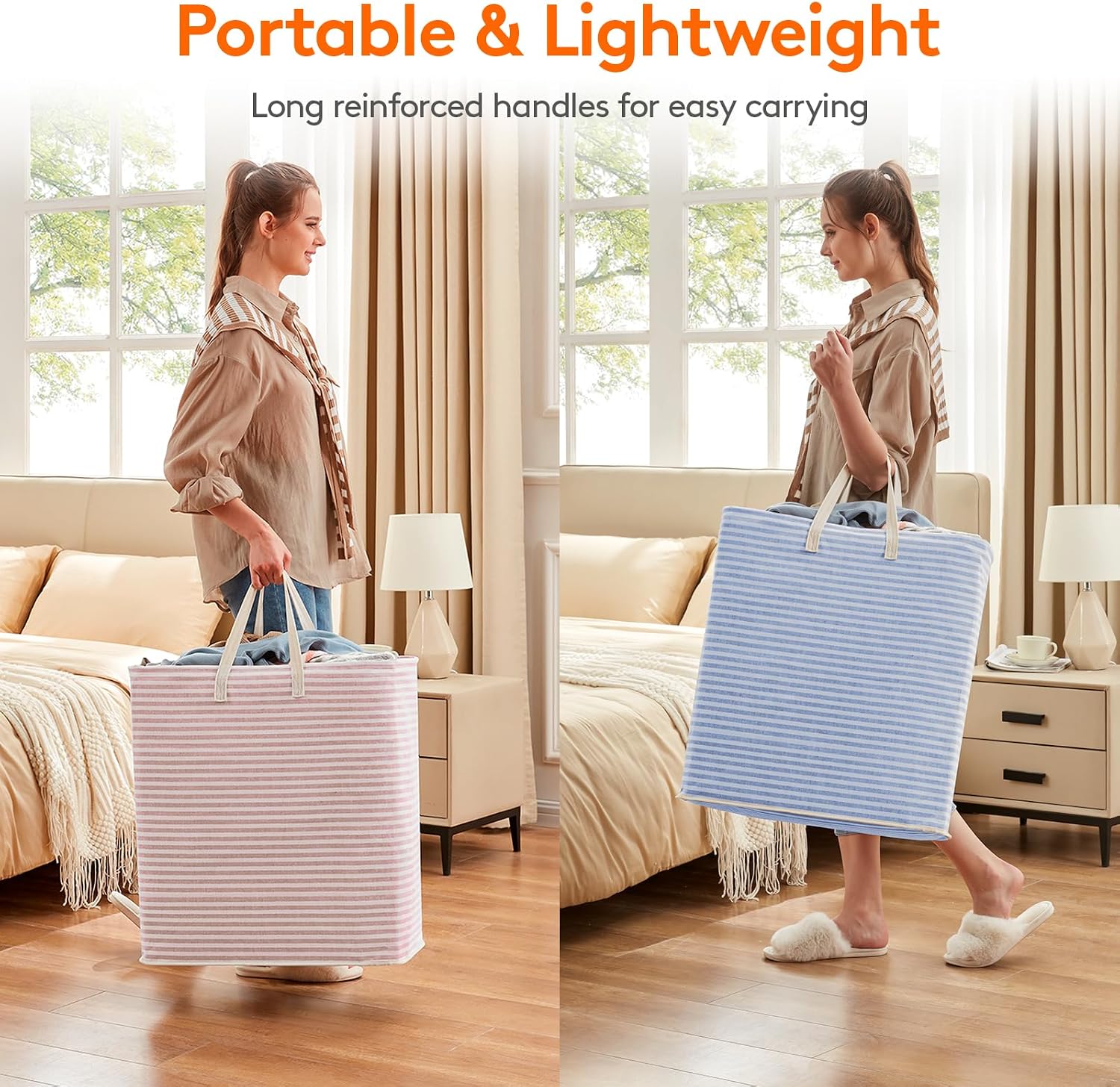 2 Pack Laundry Basket 80L Each, Collapsible Clothes Hamper with Reinforced Handles