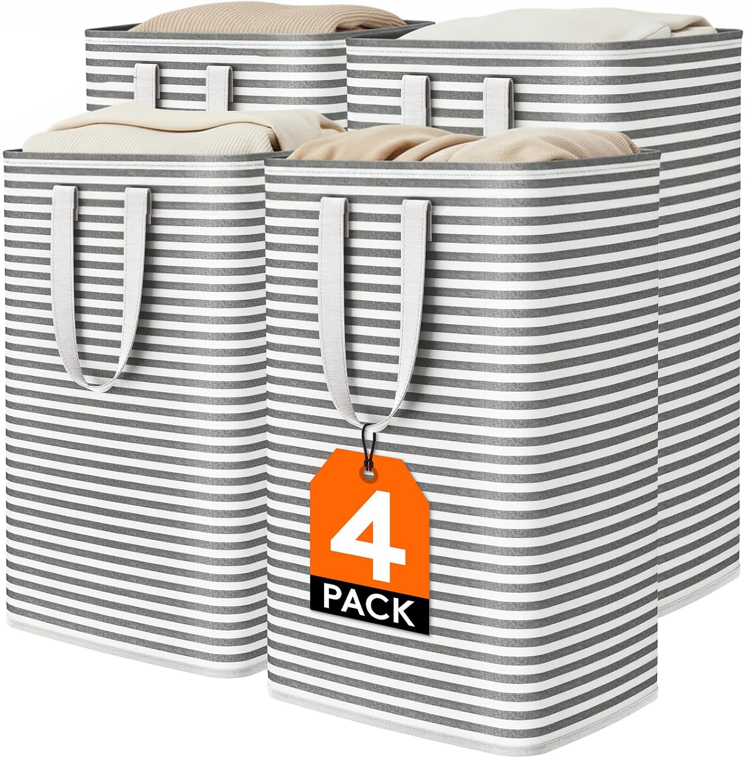 2 Pack Laundry Basket 80L Each, Collapsible Clothes Hamper with Reinforced Handles