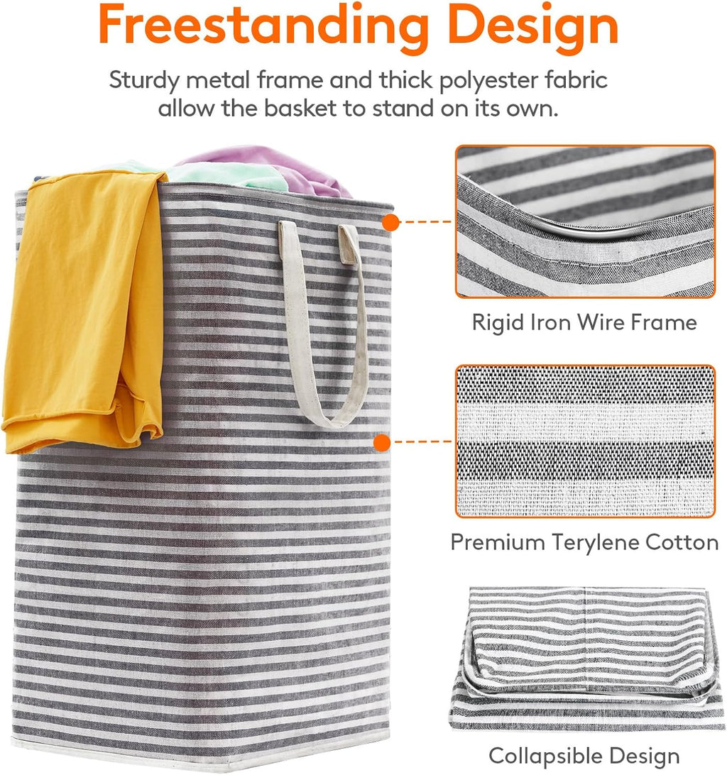 2 Pack Laundry Basket 80L Each, Collapsible Clothes Hamper with Reinforced Handles