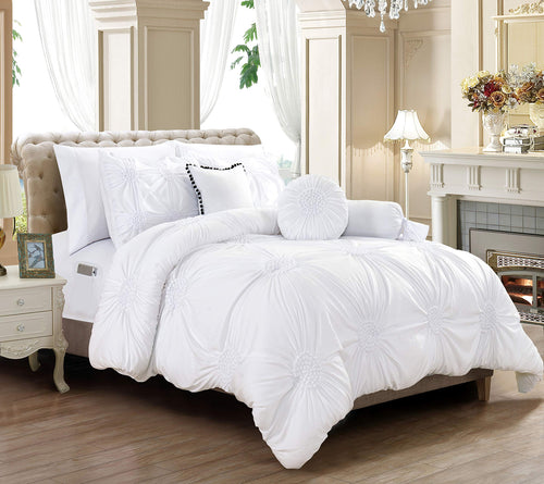 Elegant Comfort Ultra Soft 10-Piece Sunflower Bed-in-a-Bag, Comforter Set Featuring Decorative Pillows and Fitted Sheet with Storage Pockets, Sunflower Comforter, King, Gardenia White